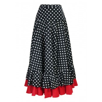 NWT Dotted Flamenco Praise Double Ruffled Hem Paneled Skirt Red Black Dots 85654 