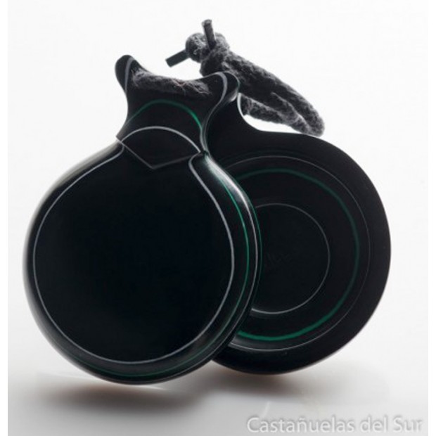 Castañuela Capricho Fibra Negra Veteada Blanca y Verde