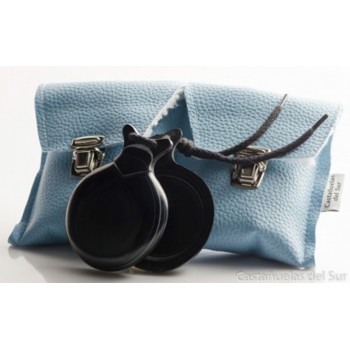 Castañuela Capricho Tela Negra Veteada Azul y Blanca