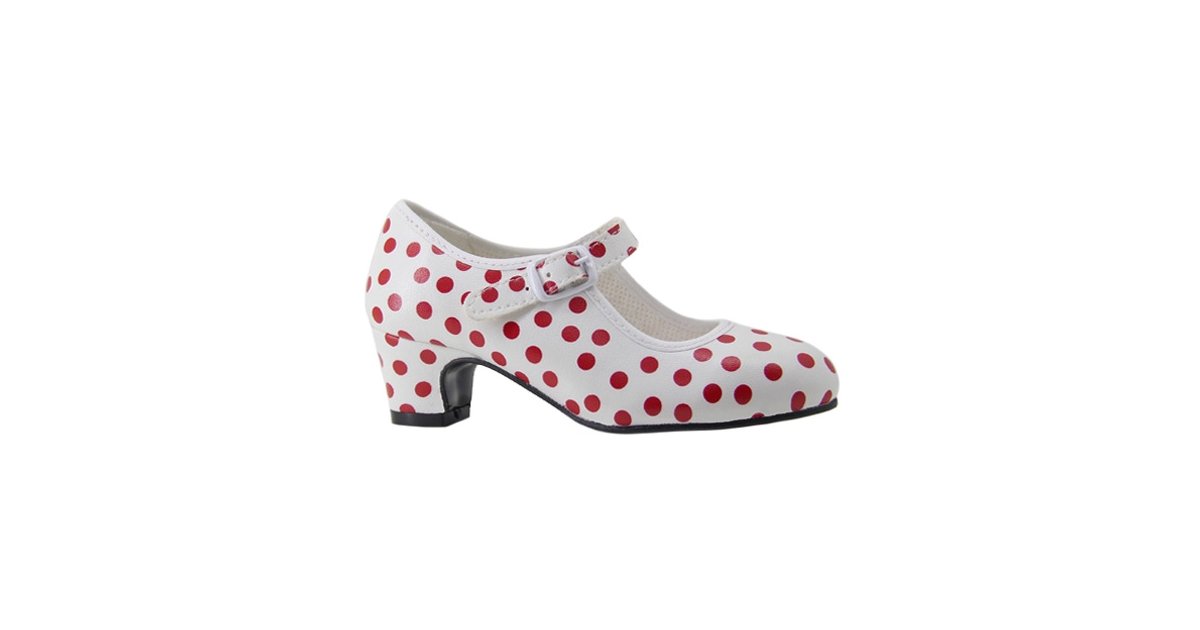 Zapato de Flamenca Blanco Lunares Rojos