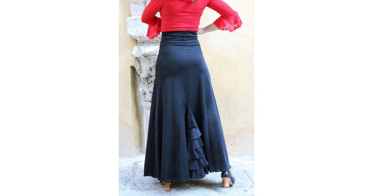 Black Flamenco Skirt with Back Ruffles Black Flamenco Skirt with Back Ruffles