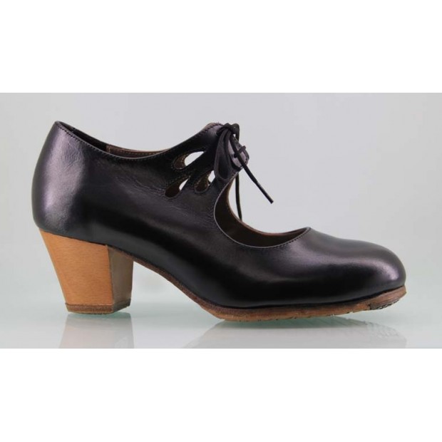 Zapato baile flamenco profesional piel negro lágrimas caladas