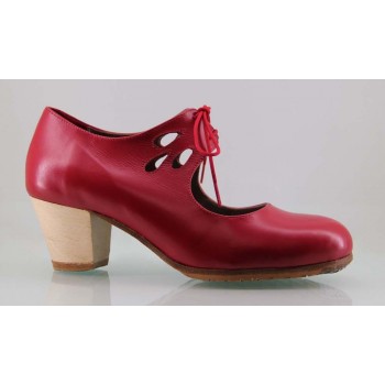 Zapato baile flamenco profesional piel rojo lágrimas caladas
