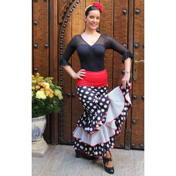 Falda Flamenco Negra  Lunares y Volantes