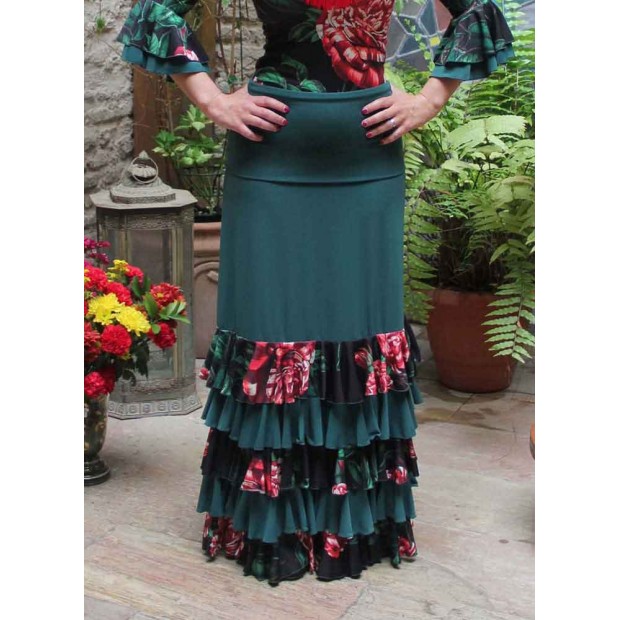 Falda Flamenco Ibi Verde con Volantes de Flores Falda Flamenco Ibi Verde con Volantes de Flores