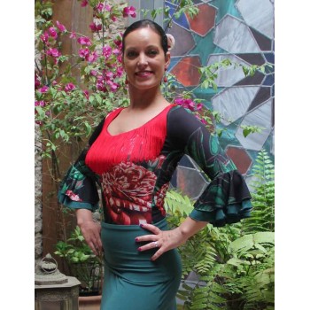 Top Elda Verde Botella Estampado Flores