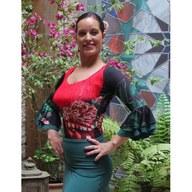 Top Elda Green Bottle Flowers Print Top Elda Green Bottle Flowers Print