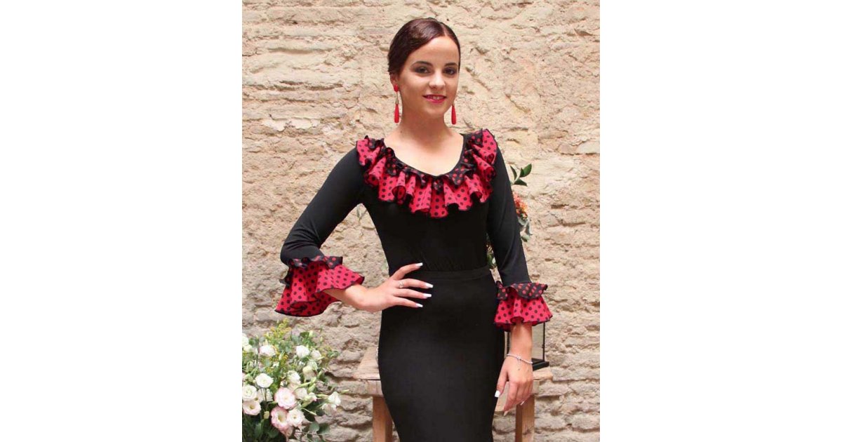 Top noir flamenco à volants à pois Top noir flamenco à volants à pois