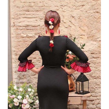 Top noir flamenco à volants à pois