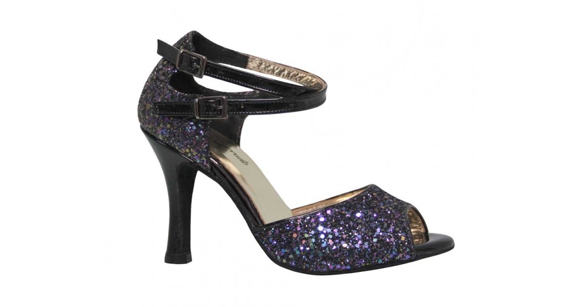 Chaussure Lounge combinée de paillettes et de cuir verni noir Chaussure Lounge combinée de paillettes et de cuir verni noir
