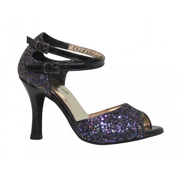 Combined Glitter and Black Patent Leather Lounge Shoe