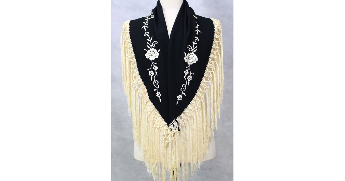 Shawl Embroidered Black / Ivory 127 cm. Shawl Embroidered Black / Ivory 127 cm.