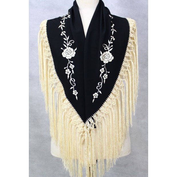 Shawl Embroidered Black / Ivory 127 cm. Shawl Embroidered Black / Ivory 127 cm.