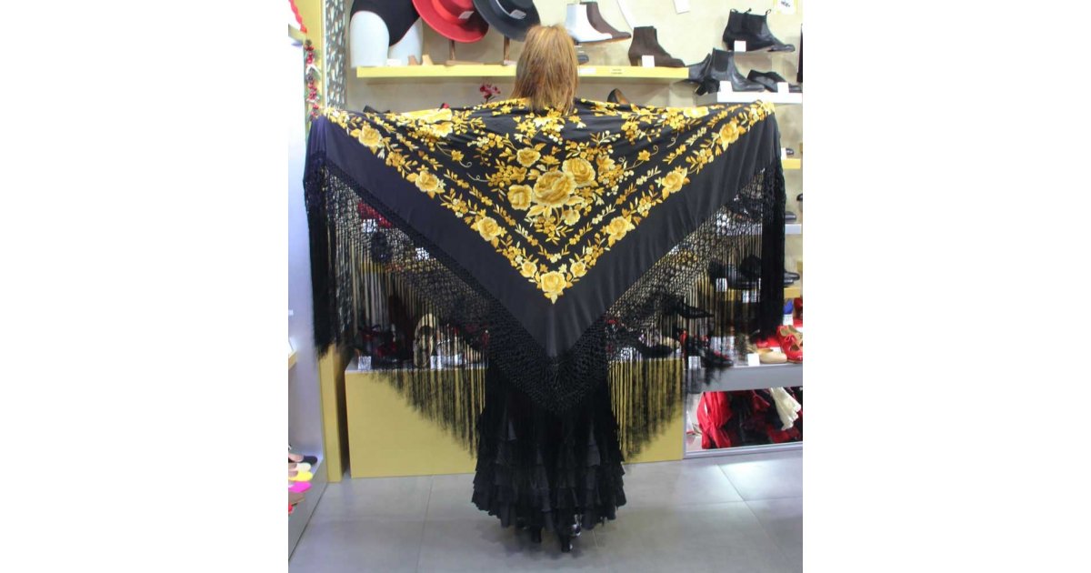 Black Shawl Hand Embroidered 140 cm. Black Shawl Hand Embroidered 140 cm.
