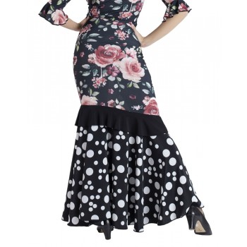 Jupe Flamenco Noire Fleurs Et Pois Mélangées