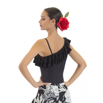 Black Flamenco Maillot with Two Ruffles
