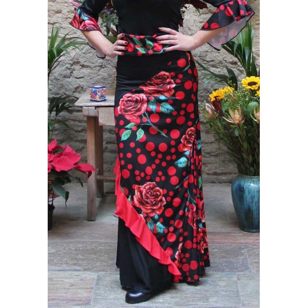 Falda Flamenco Combinada Flores y Lunares Falda Flamenco Combinada Flores y Lunares