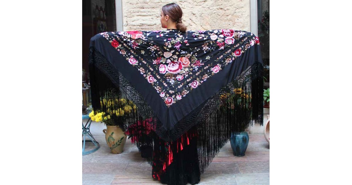 Black Shawl Hand Embroidered 140 cm. Black Shawl Hand Embroidered 140 cm.