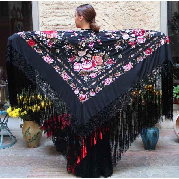 Black Shawl Hand Embroidered 140 cm. Black Shawl Hand Embroidered 140 cm.