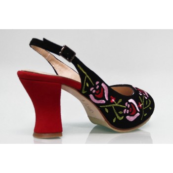 Street Shoe Black Suede Embroidered Multicolor