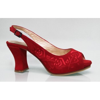 Red Embroidered Red Suede Street Shoe