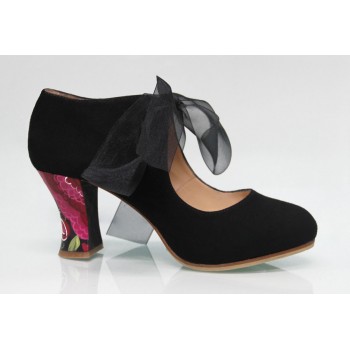 Chaussure de ville en daim noire avec nœud