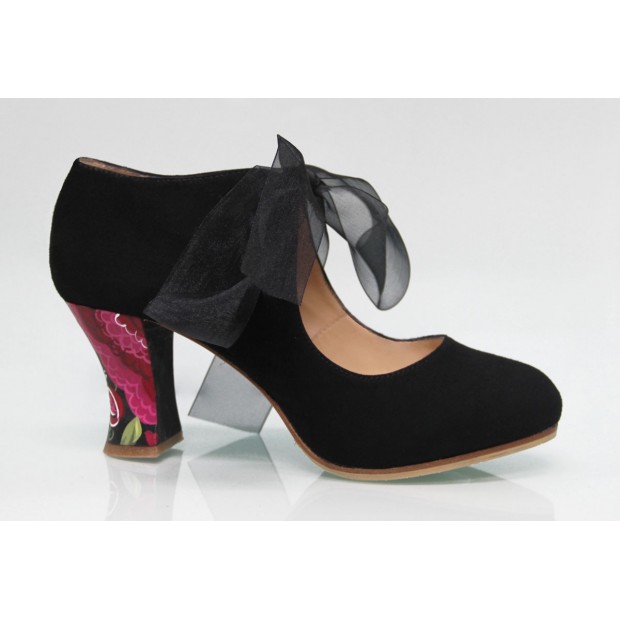 Black Suede Street Shoe with Bow
