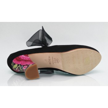 Chaussure de ville en daim noire avec nœud
