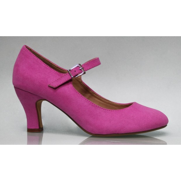 Chaussure de flamenco en daim fucsia