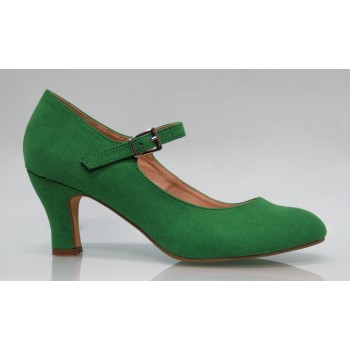 Suede leather Flamenca shoe Green color Andalucía