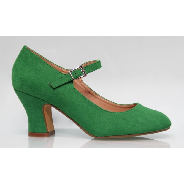 Suede leather Flamenca shoe Green color Andalucía