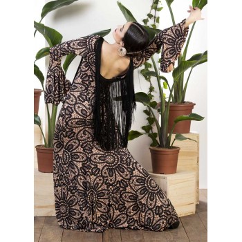 Robe Flamenco À Imprimé Camel