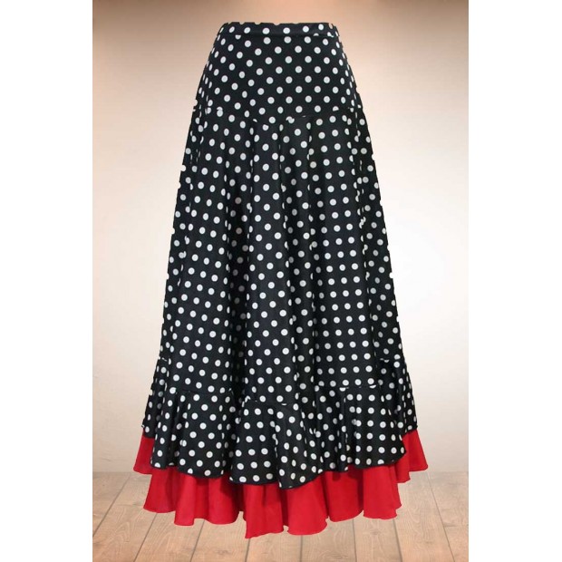 Black flamenco skirt with white polka dots and red ruffle