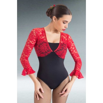 Black Flamenco Maillot with Red Lace