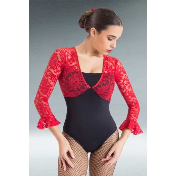 Maillot Flamenco Noir avec Dentelle Rouge