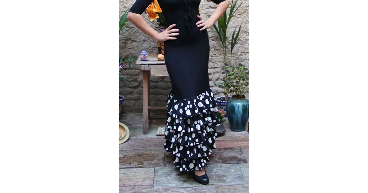 Black Zagra Flamenco Skirt with 5 polka dot ruffles.