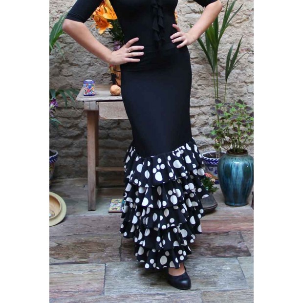 Jupe Flamenco Noire Zagra avec 5 volants à pois Jupe Flamenco Noire Zagra avec 5 volants à pois