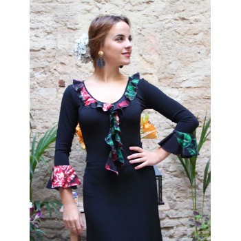 Top Flamenco Negro Volantes Flores