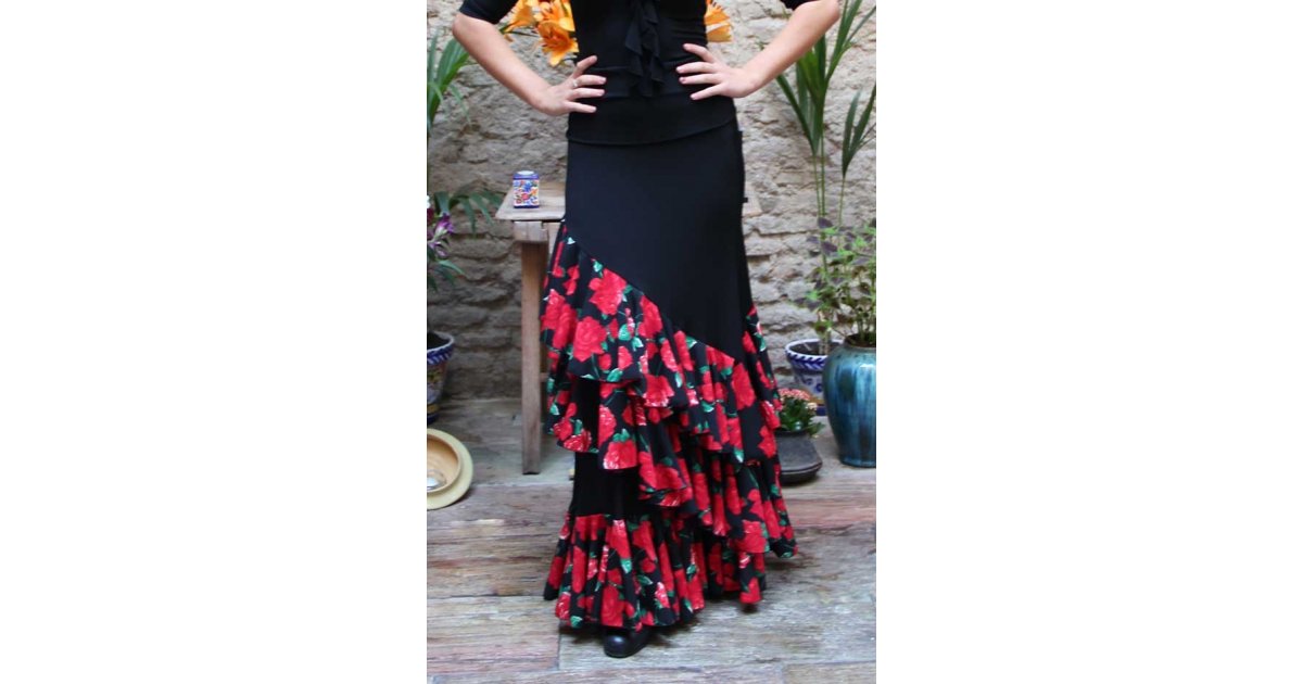 Falda Flamenco Onil Negra y Estampada