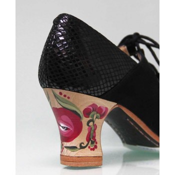 Chaussure de danse flamenco professionnelle en daim et serpent noir