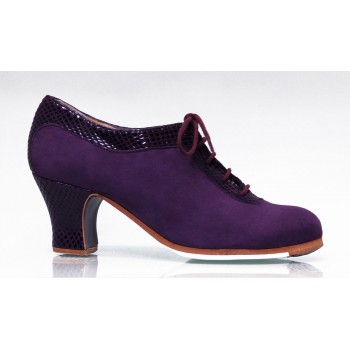 Chaussure de danse professionnelle flamenco boutonnée en daim et peau de serpent fantaisie