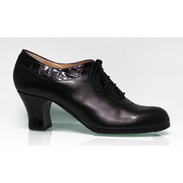 Zapato de baile Flamenco Profesional Abotinado combinado piel negro y coco