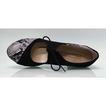 Professional Flamenco Dance Shoe Combined Black Suede and Snake Fantasy Leather