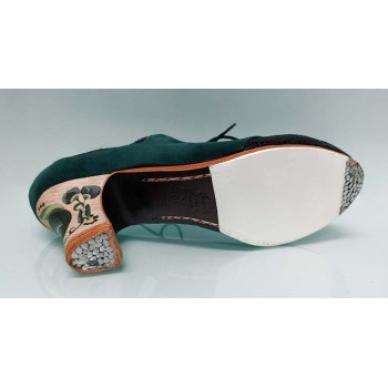 Zapato de Baile Flamenco Profesional Combinado Ante Verde y Piel Fantasía Serpiente