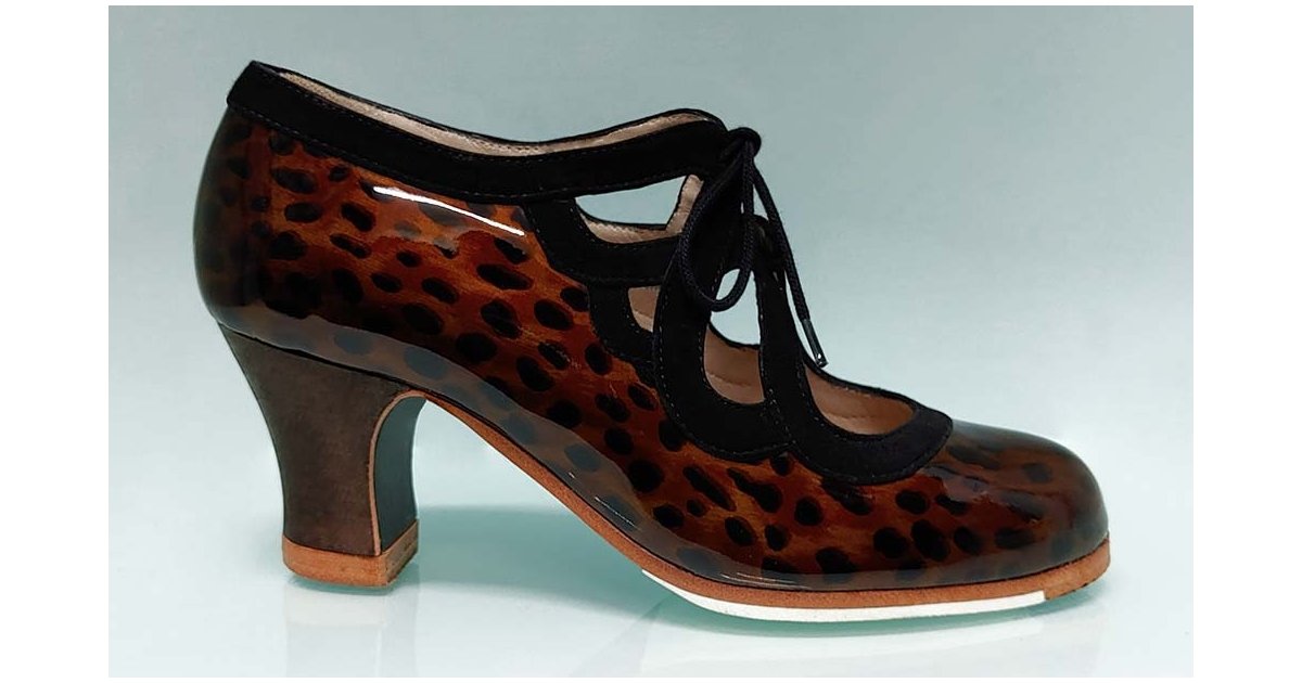 Chaussure de danse flamenco professionnelle combinée en cuir verni marron et daim marron et noir Chaussure de danse flamenco professionnelle combinée en cuir verni marron et daim marron et noir