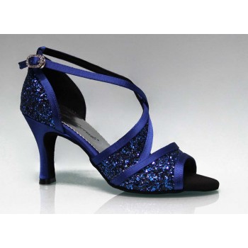 Blue and Glitter Combined Ballroom Dance Shoe