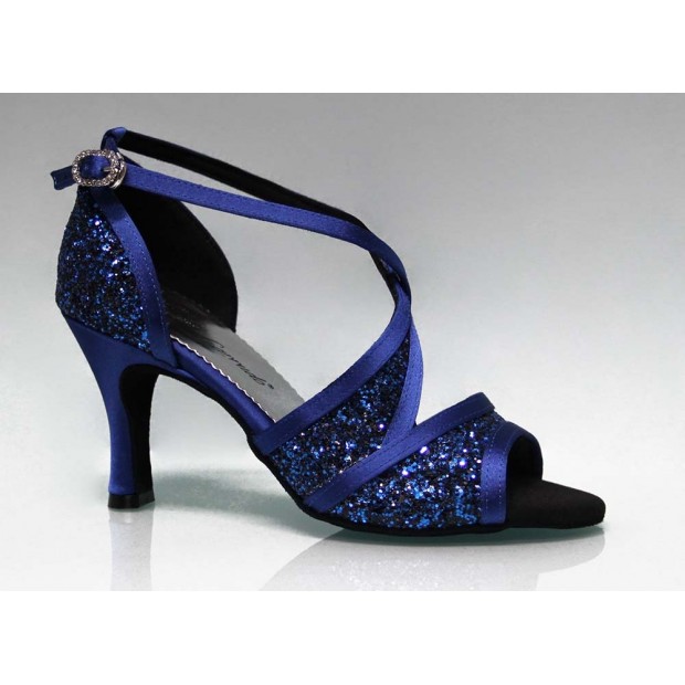 Chaussure de danse de salon combinée bleue et pailletée