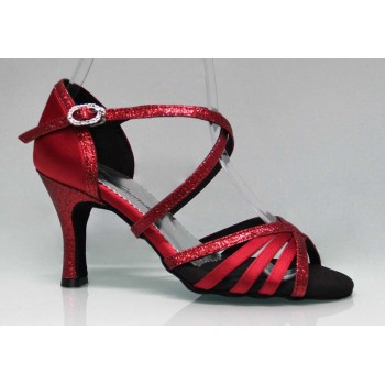 Red and Glitter Combined Ballroom Dance Shoe