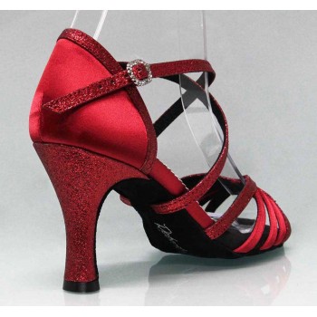 Red and Glitter Combined Ballroom Dance Shoe