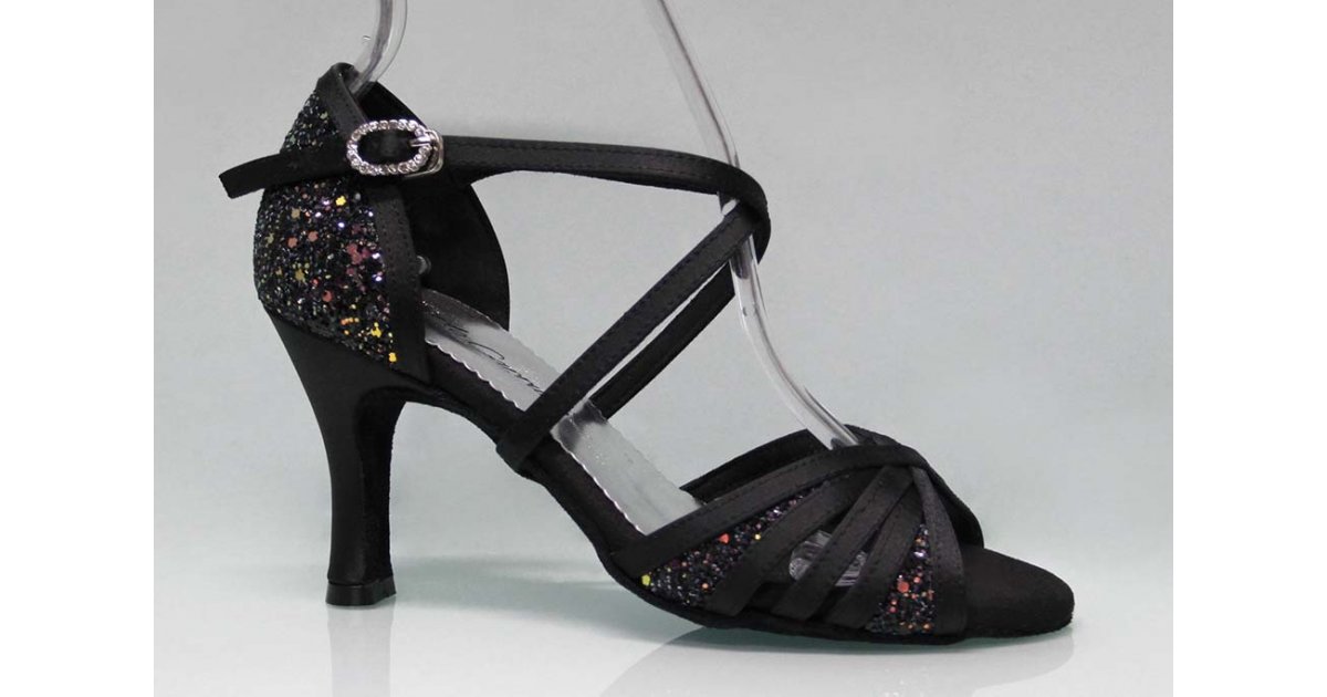 Chaussure de danse de salon combinée noire et scintillante